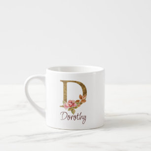 Taza De Espresso Nombre personalizado Blush Rosas Rosadas Letra D c