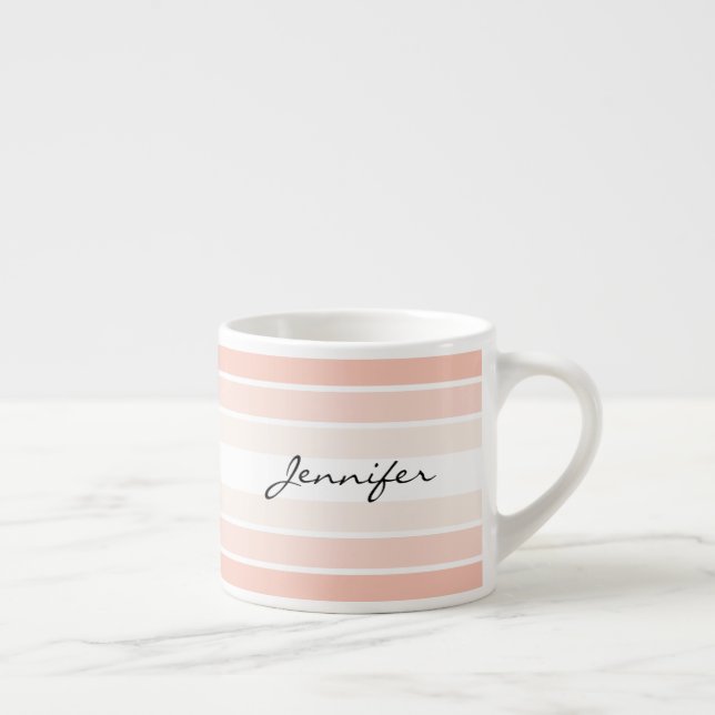 Taza De Espresso Nombre personalizado Coral Pastel Rayas Espresso M (Derecha)