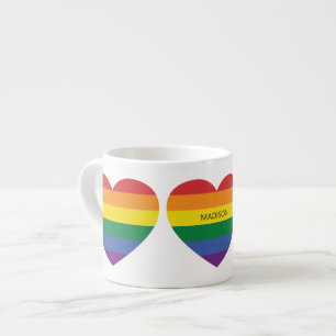 Taza De Espresso Nombre personalizado Corazón arcoiris