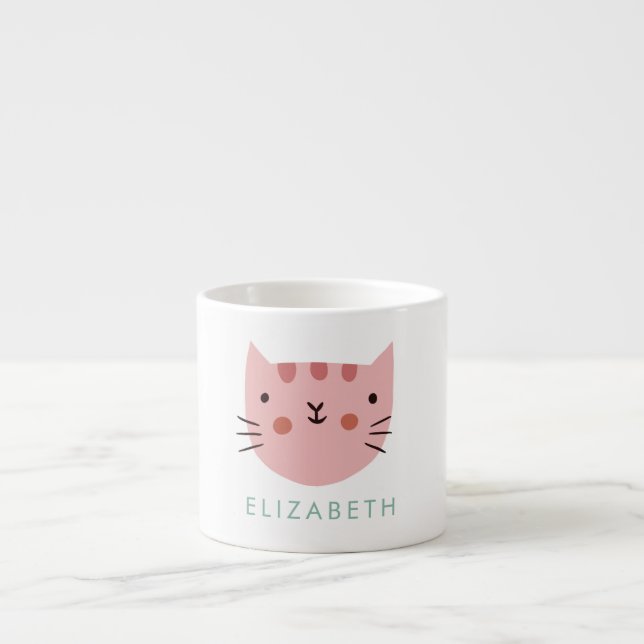 Taza De Espresso Nombre personalizado de gato rosado (Frente)