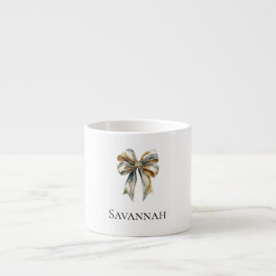 Taza De Espresso Nombre personalizado de la crema dorada verde de v