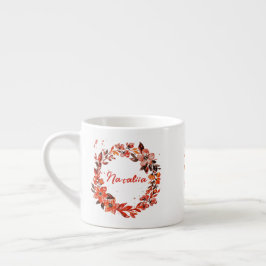 Taza De Espresso Nombre personalizado de Wreath floral de naranja