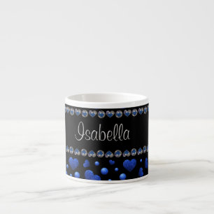 Taza De Espresso Nombre personalizado, patrón de corazones de purpu