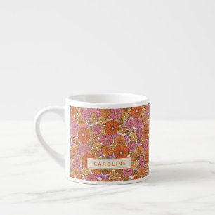 Taza De Espresso Nombre rosa del Naranja de la flor retro colorida 