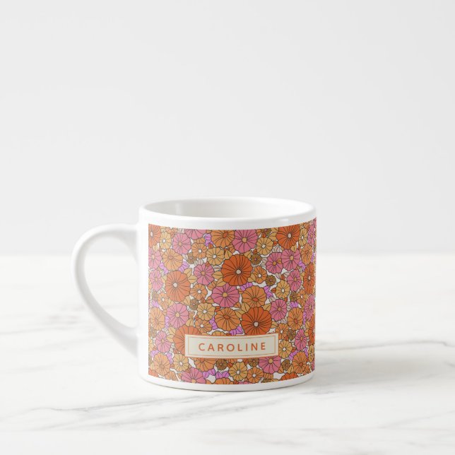 Taza De Espresso Nombre rosa del Naranja de la flor retro colorida  (Izquierda)