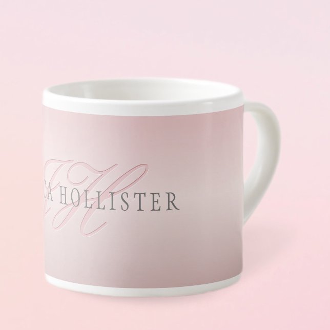 Taza De Espresso Nombre y monograma | Soft FAUX Rosa Gold Rubor (Subido por el creador)