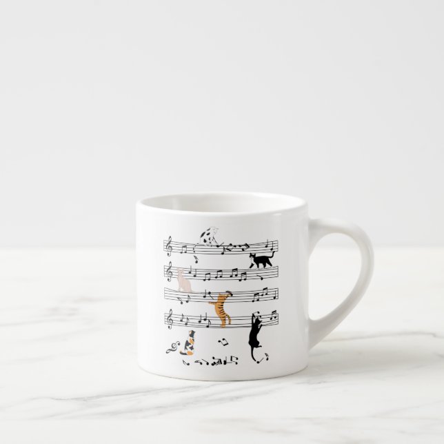 Taza De Espresso Nota de reproducción de gato Música, Regalo de gat (Derecha)