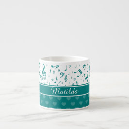 Taza De Espresso Notas musicales y motivos cardíacos Verde azulados