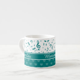 Taza De Espresso Notas musicales y motivos cardíacos Verde azulados
