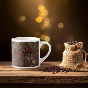 Taza De Espresso Nube de palabras en arpillera Café Marrón ID283