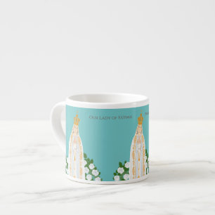 Taza De Espresso Nuestra Señora de Fátima y rosas blancas
