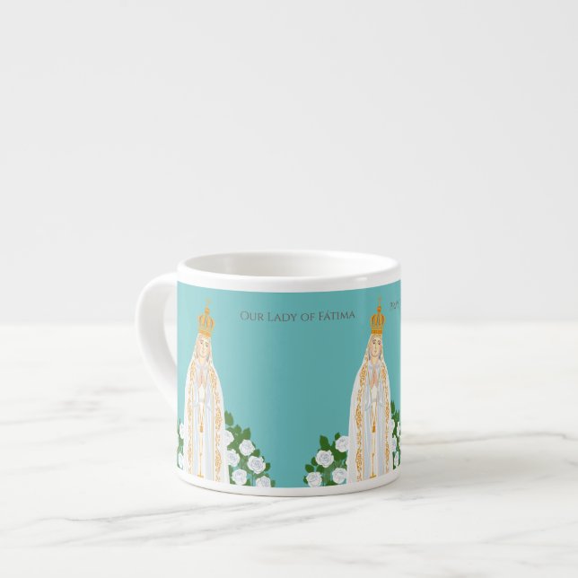 Taza De Espresso Nuestra Señora de Fátima y rosas blancas (Izquierda)