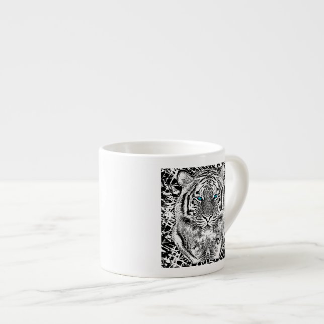 Taza De Espresso Ojos azules negros y blancos cara de tigre salvaje (Derecha)