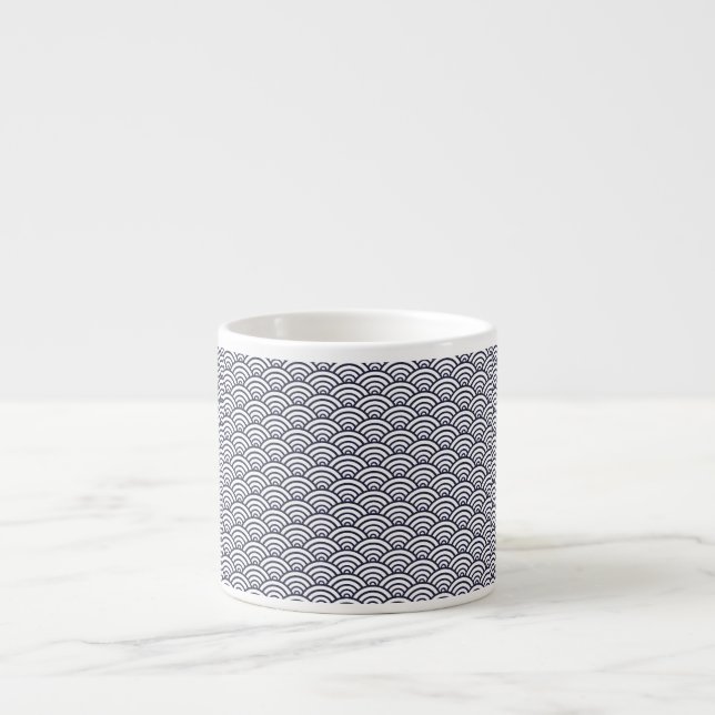 Taza De Espresso Olas Azules Japonesas Seigaiha Mar (Frente)