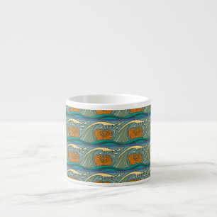 Taza De Espresso Olas del océano azul Nautilus Seashell Pattern Nou