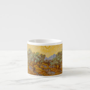 Taza De Espresso Olivos de Van Gogh Cielo Sol Amarillo