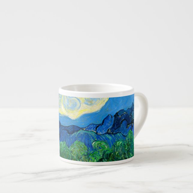 Taza De Espresso Olivos Van Gogh en un paisaje montañoso (Derecha)