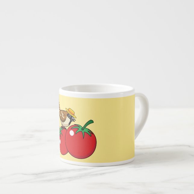 Taza De Espresso Organic Lover Sparrow Eating Red Tomato (Derecha)