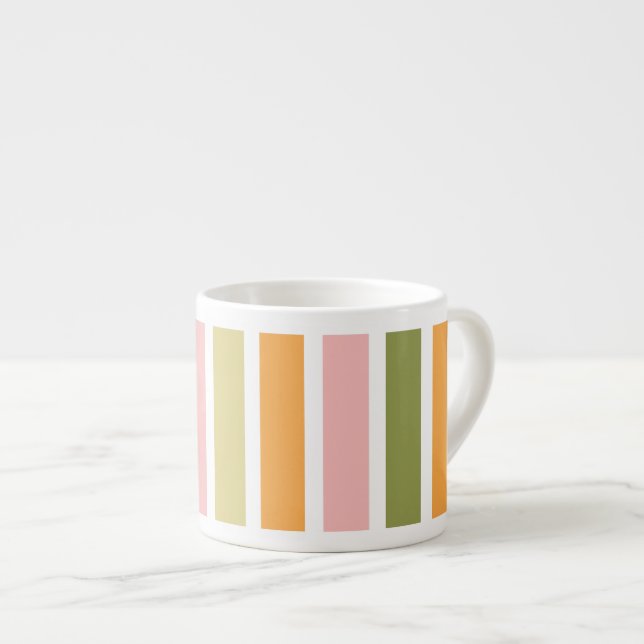Taza De Espresso Oro rosa naranja y franjas verdes (Derecha)