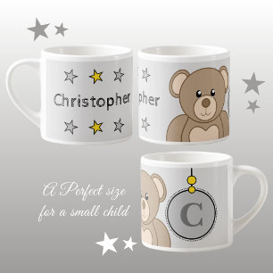 Taza De Espresso Oso de peluche gris amarillo con estrellas de niño