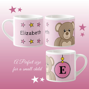 Taza De Espresso Oso de peluche rosa amarillo con estrellas de niño