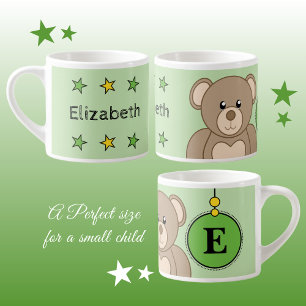 Taza De Espresso Oso de peluche verde amarillo con estrellas de niñ