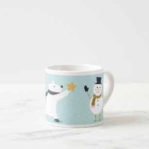 Taza De Espresso Oso polar de invierno y arte de muñeco de nieve
