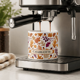 Taza De Espresso Otoño Personalizado – Hojas y Bellotas Nombre