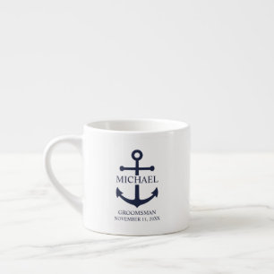 Taza De Espresso Padrinos Personalizados con Ancla Azul Marítimo