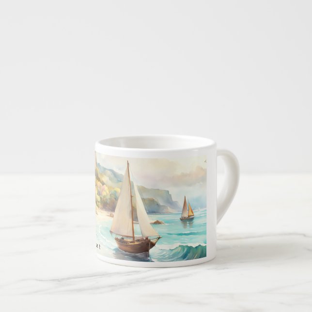 Taza De Espresso Paisaje marítimo y velero (Derecha)