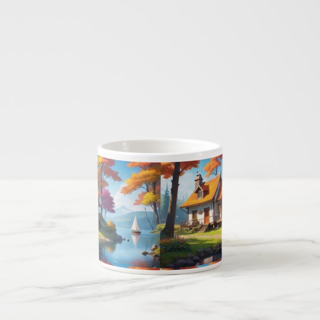 Taza De Espresso Paisaje natural con una cabaña al lado del lago-56 (Frente)