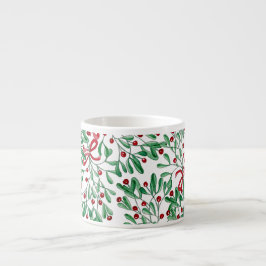 Taza De Espresso Paisaje Rústico Mistletoe Acuarela Pintada A Mano