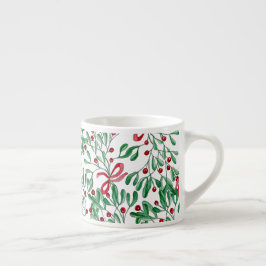 Taza De Espresso Paisaje Rústico Mistletoe Acuarela Pintada A Mano