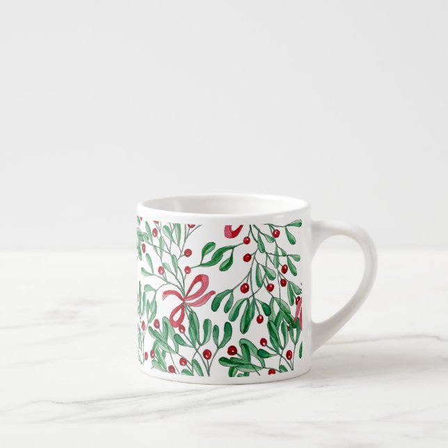 Taza De Espresso Paisaje Rústico Mistletoe Acuarela Pintada A Mano (Derecha)
