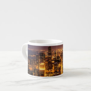 Taza De Espresso Paisaje urbano de la noche de Chicago