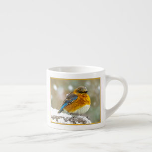 Taza De Espresso Pájaro azul oriental en nieve - Fotografía origina