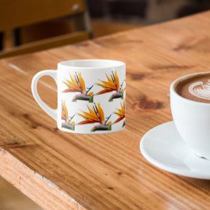 Taza De Espresso Pájaro naranja del patrón de planta de paraíso en 