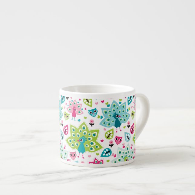 Taza De Espresso pájaro y búho del pavo real (Derecha)