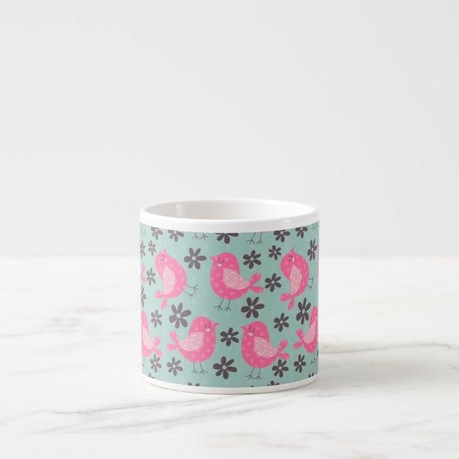 Taza De Espresso Pájaros y flores de polka (Frente)