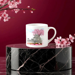 Taza De Espresso Palacio chino con árboles sakura - elegante orient