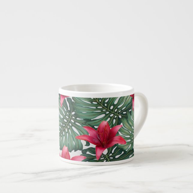 Taza De Espresso Palm Tropical Adorable Hawaian Hibiskus (Derecha)