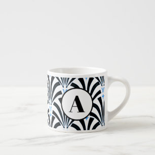 Taza De Espresso Palmettos y azul Art Decó de los años 1920   Monog