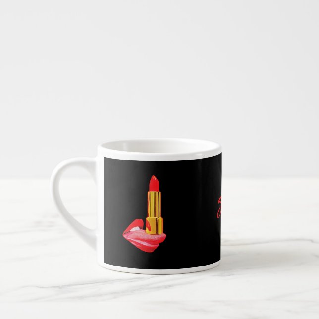 Taza De Espresso Palo de labios rojo en la lengua con personalizaci (Izquierda)