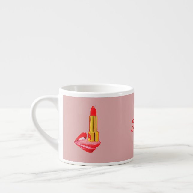 Taza De Espresso Palo de labios rojo en la lengua con personalizaci (Izquierda)