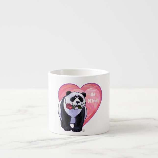 Taza De Espresso Panda Bear El día de San Valentín (Frente)