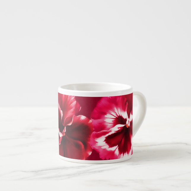 Taza De Espresso Pansies arte estilizado taxista rosa rojo (Derecha)