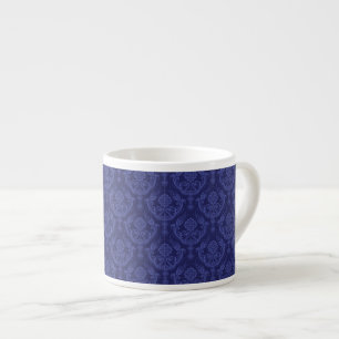 Taza De Espresso Papel pintado floral azul de lujo del damasco