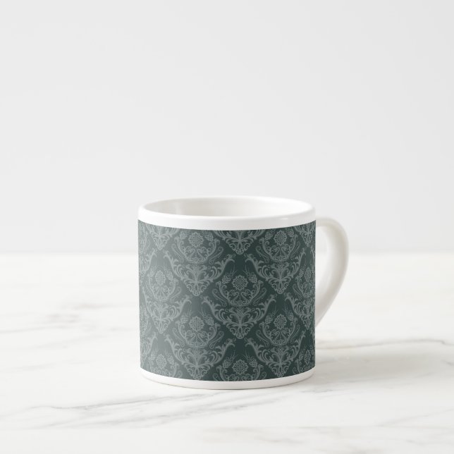 Taza De Espresso Papel pintado floral verde de lujo del damasco (Derecha)