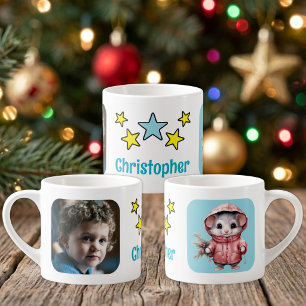 Taza De Espresso Para niños foto nombre ratón navidad azul