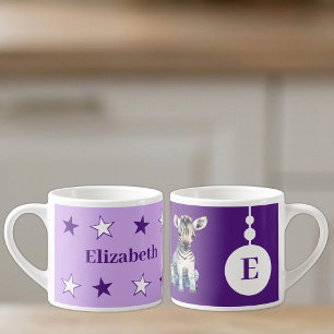 Taza De Espresso Para niños nombre de cebra púrpura
